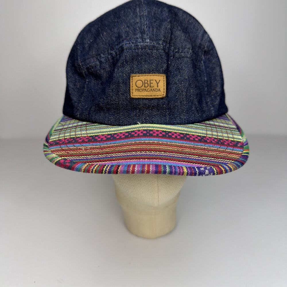 Vintage Obey Propaganda Denim Colorful Ethnic Patchwork Baseball Cap RARE